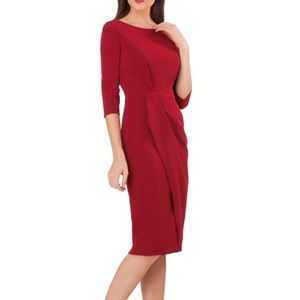 JS Collections Dark Red Berry Pleated Crepe Sheath Dress